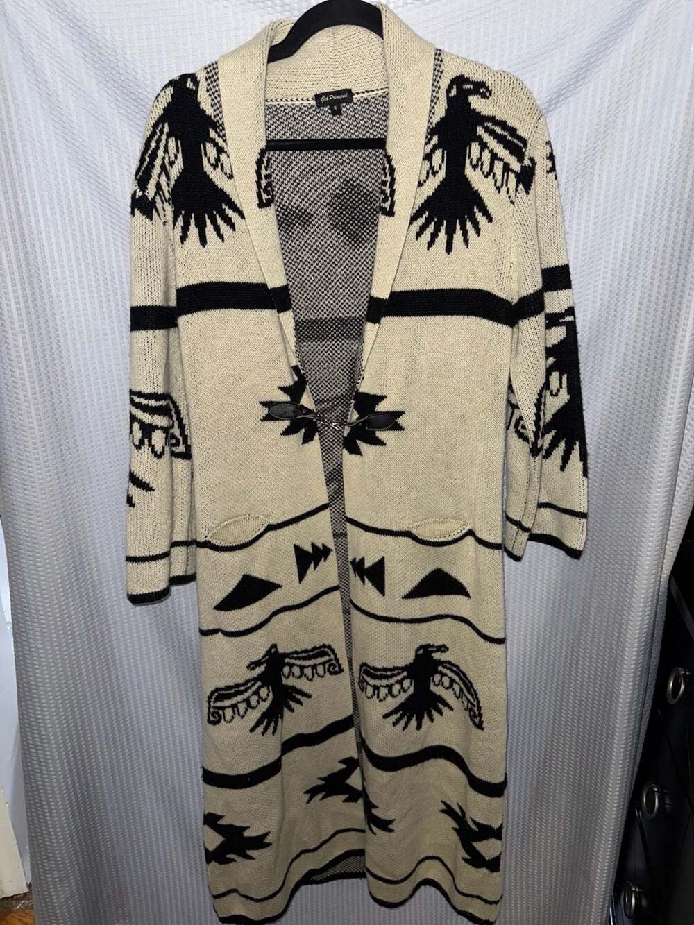 Get Primped Size S Black and Cream Thunderbird Pattern Long Cardigan